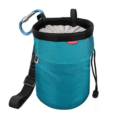Abbildung von MoKo Chalkbag, Kordelzug Magnesiabeutel Klettern Bouldern Chalk Bag mit Einstellbar Gurt &amp; Reißverschlusstasche Karabinerclip für Gewichtheben Gymnastik Crossfit Hellblau