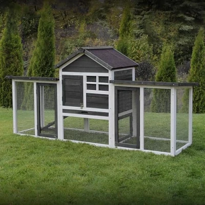 Abbildung von Miweba MyAnimal Hasenstall MH 31 181x60x95 cm Kaninchenstall mit Freilaufgehege Doppelstockhaus 2 Ebenen Hasenkäfig imprägniert Kaninchenkäfig Winterfest Indoor und Outdoor (Grau/Weiß)