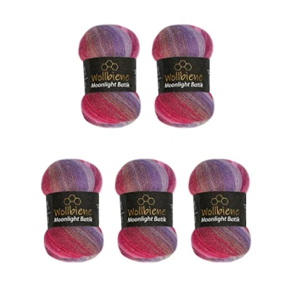Abbildung von Moonlight Glitter Batik Simli 5 x 100g Strickwolle 500 Gramm Wolle zum Stricken und Häkeln 20% Metallic türkische Farbverlaufswolle Glitzerwolle (3080 lila rot rosa)