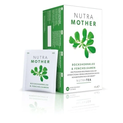 Abbildung von Nutra Tea NUTRAMOTHER, Stilltee unterstützt Milchbildung nach der Geburt, Bockshornklee Tee trägt zur Stärkung Vitalität bei, 20 wiederverwendbare Teebeutel, Mutter mit Himbeerblätter