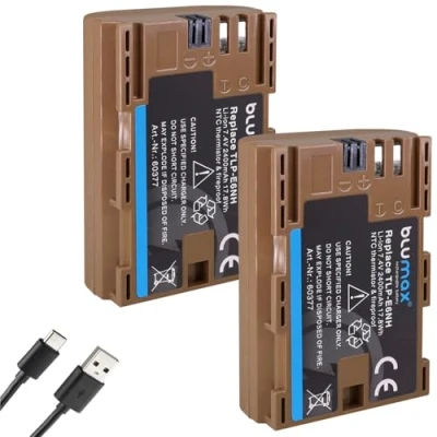 Abbildung von Blumax Akku kompatibel mit Canon LP E6NH (2400mAh) USB Typ C Ladebuchse NTC Sensor &amp; V1 Gehäuse EOS R RA R6 MarkII R5 R5c R7 (2X (2400mAh USB))