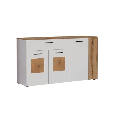 Abbildung von trendteam smart living Vitoria Sideboard Weiß matt/Eiche Kommode mit Hirnholzapplikationen (BxHxT) 150 x 83 42 cm 1 Vollauszug Schublade und 5 Fächer