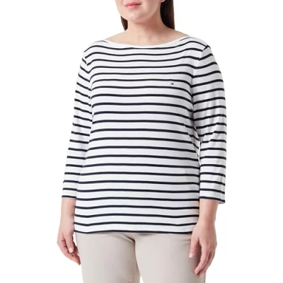 Abbildung von Tommy Hilfiger Curve NEW CODY SLIM Langarmshirt, Damen, Größe: 46, Ecru/desert sky