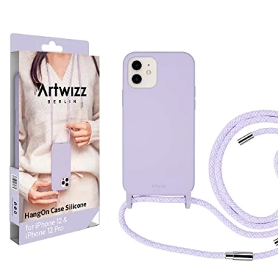 Abbildung von Artwizz HangOn Case geeignet für iPhone 12/12 PRO Elastische Schutzhülle aus Silikon als Handykette zum Umhängen mit Band Purple Sky