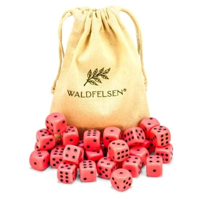 Abbildung von 6, 12, 20, 30 oder 50 hochqualitative Würfel von Waldfelsen® Standardgröße 16 mm Acrylwürfel Knobel Spielwürfel Dice 6 seitig sechsseitig Spielzubehör Set mit Stoffbeutel (Rosa, Stück)