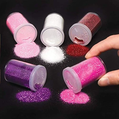 Abbildung von Baker Ross Glitzern Streuer in Rot, Pink und Violett (5 Stück) für Kinder zum Basteln Gestalten Valentinstag