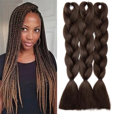 Abbildung von TESS Braids Extensions Braun 60 cm, Jumbo Kanekalon Kunsthaar Zum Einflechten Box Haarverlängerung Zopf 100g/Bündel Haar Extension (1 Stück Mittelbraun)