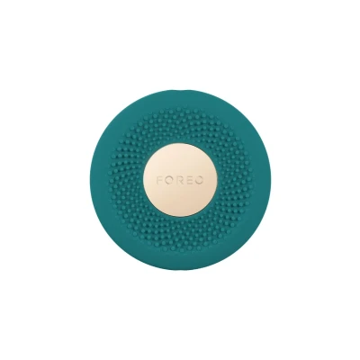 Abbildung von FOREO UFO 3 go Gesichtsmasken Hautpflegegerät unterwegs Feuchtigkeitscreme Anti Aging Pflege Vollspektrum LED und Rotlichttherapie Thermotherapie T Sonic Massage kompakt Evergreen