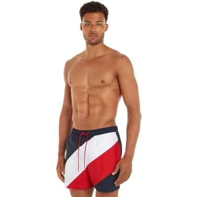 Abbildung von Tommy Hilfiger Global Stripe Medium Drawstring Badeshorts, Herren, Größe: XXL, Desert sky