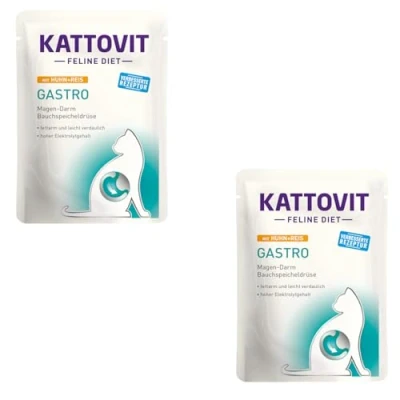 Abbildung von Kattovit Gastro Huhn &amp; Reis Doppelpack 2 x 24 85 g Diät Alleinfuttermittel für ausgewachsene Katzen Zum Ausgleich bei Verdauungsproblemen Fettarm und gut verdaulich