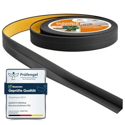 Abbildung von Quest Weichsockelleiste Selbstklebend, Knickleiste, Abschlussleiste für Küche, Badezimmer Dichtungsband PVC, Flexibel, Dicht, Dekorativ 10 mm x 5 Meter, Schwarz