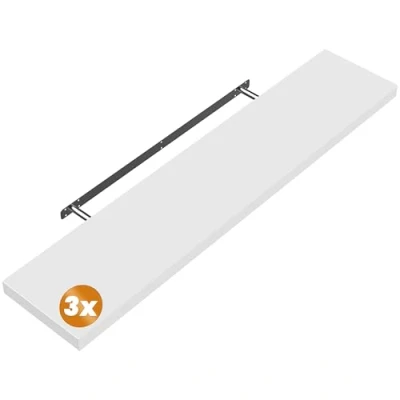 Abbildung von Casaria® 3X Wandregal Holz Weiß Hängeregal mit Halterung 15kg Tragkraft Küche Wohnzimmer Schweberegal Bücherregal Regalbrett Schwebend Hochglanz 110cm