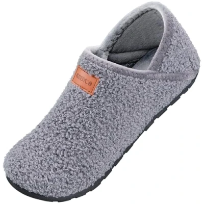Abbildung von OBBYCO Damen Hausschuhe Herren Casual Pantoffeln Memory Foam Pluesch mit Geschlossene Rueckseite Indoor Outdoor Schuhe, Grau 40 EU