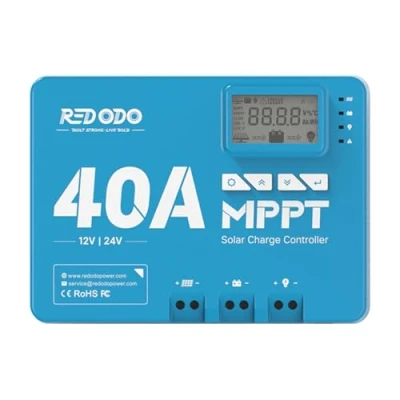 Abbildung von Redodo 40A MPPT 12V/24V Auto DC Input Solarladeregler mit eingebautem Bluetooth Modul, Parameter verstellbare LCD Display LED Anzeige