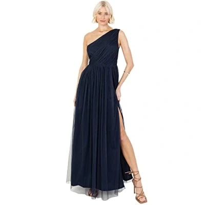 Abbildung von Anaya with Love Damen Womens Ladies Maxi One Cold Shoulder Dress Slit Split Sleeveless Prom Wedding Guest Bridesmaid Ball Evening Gown Kleid, Navy Blue, 36 EU