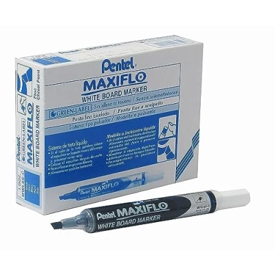 Abbildung von Pentel Maxiflo Marker, trocken abwischbar, schmal, Keilspitze, Blau, 12 Stück