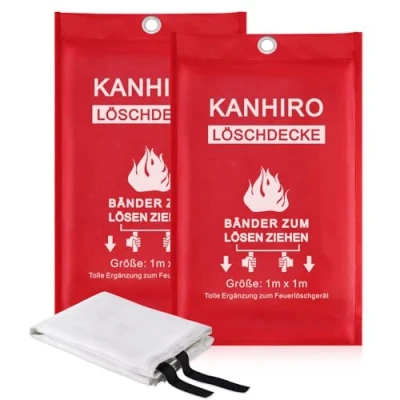 Abbildung von kanhiro Löschdecke Küche Feuerlöschdecke 1m x Glasfaser Brandschutzdecke Retardant Decken für versehentliches Sicherheitsdesign Küche, Kamin, Grill, Auto, Camping 2er Pack