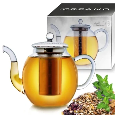 Abbildung von Creano Teekanne Glas 1,5l, 3 teiliger Teebereiter mit integriertem, (1er Set, 2 St), tropffrei