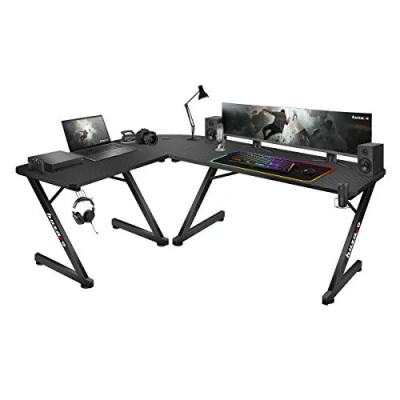 Abbildung von huzaro Hero 7.0 L förmiger Eckschreibtisch Gamingtisch Schreibtisch Bürotisch Homeoffice Arbeitszimmer Büro Rechts Links Montage Aluminium Konstruktion Carbon Tischplatte 154 x117 Schwarz