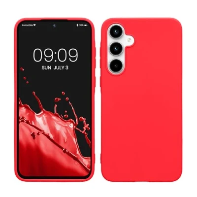 Abbildung von kwmobile Hülle kompatibel mit Samsung Galaxy A35 weiches TPU Silikon Case Cover geeignet für kabelloses Laden Neon Pink