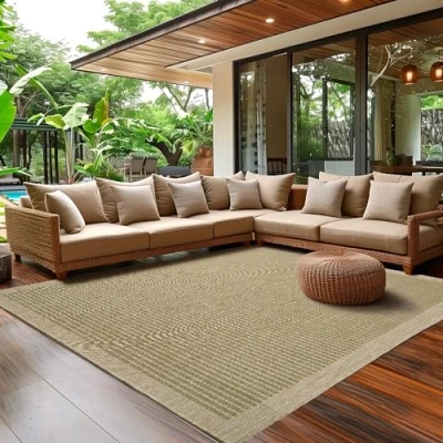 Abbildung von SIMPEX Outdoor Teppich Wetterfest Terrasse Balkon Garten Küchenteppich Einfarbiges Design Flachgewebe Sisal Look Waschbarer Teppich, Größe: 160 x 230 cm, Farbe: Grün