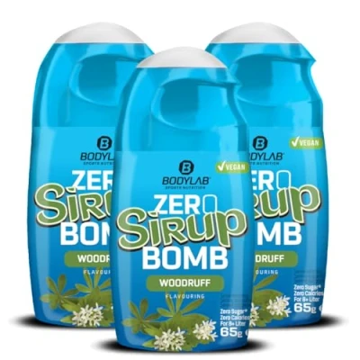 Abbildung von Bodylab24 ZERO Sirup BOMB Woodruff, 3 x 65ml, zuckerfrei und praktisch ohne Kalorien, mit nur 1kcal je 100ml Wasser Mischung, hochkonzentriert, für 8 l Fertiggetränk