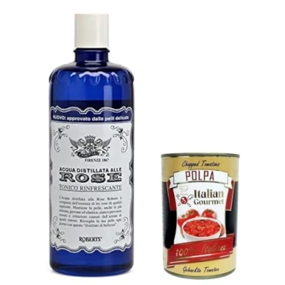 Abbildung von 12x Acqua alle Rose, Tonico Viso, Gesichtsmund mit destilliertem Wasser Rosen erfrischende Formel feuchtigkeitsspendenden und strahlenden Eigenschaften, 300 ml + Italian Gourmet polpa 400g