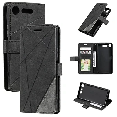 Abbildung von QiongniAN Hülle für Sony Xperia XZ1 Leder,Hülle G8341 G8342 G8343 Klapphülle Handytasche Case Black