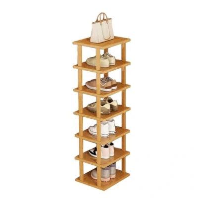 Abbildung von ohfruit Vertikales Schuhregal mit 5/7/8 Ebenen, Holz, Schuhregal, Eingang, vertikal, schmal, hoch, für kleine Räume, Aufbewahrungs Organizer Eingangsbereich, Flur, Schrank,
