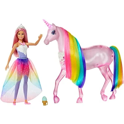 Abbildung von Barbie Dreamtopia Magisches Zauberlicht Einhorn, mit 25+ Lichter und Sound, inkl. Puppe Geschenk für Kinder, Spielzeug ab 3 Jahre, GWM78