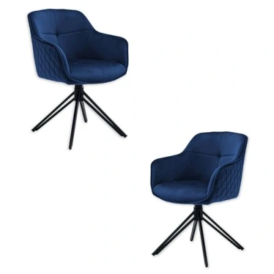 Abbildung von Emma Esszimmerstühle 2er Set mit schwarzem Metallgestell, Blau Bequeme Samt Stühle für Esszimmer &amp; Wohnzimmer 59 x 82 62 cm (B/H/T)