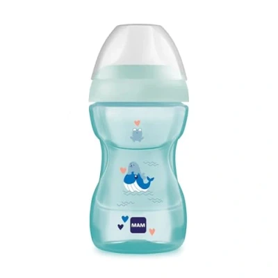 Abbildung von MAM Fun to Drink Trinkbecher (270 ml), Schnabelbecher für den Übergang zum Glas, Trinklernbecher mit ergonomischer Form, 8+ Monate, Wal