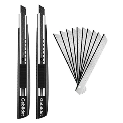 Abbildung von Gebildet 2Stück Metallkörper Berufsschneider, Selbstsperr Gebrauchsmesser 9mm Schneider, einziehbares Gebrauchsmesser, 60 Grad Abbrechklingen (10pcs SS Klingen), benutzt für Leder, Fabriken, ect