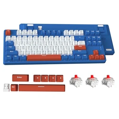 Abbildung von ATTACK SHARK AK871 Hot Swap Mechanische Tastatur, QWERTY, 87 Tasten Kompakte Drahtlose Gaming Dual Modus BT/2,4G, Magnetische Abdeckung, für Mac/Windows/Android Blau Mit Rote Schalter