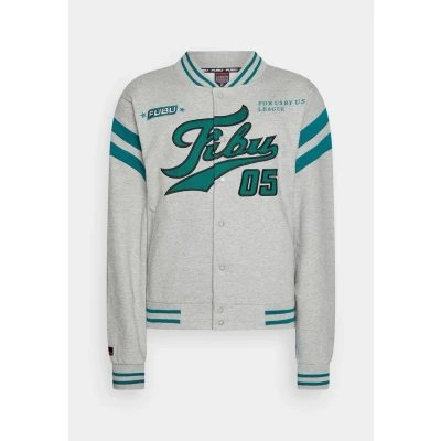 Abbildung von FUBU Varsity College Jacket Unisex Bomberjacke, Größe: Large, Heather grey/green