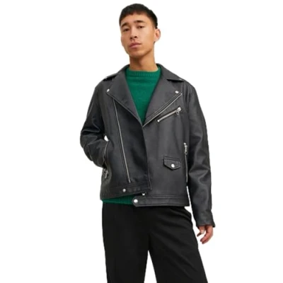 Abbildung von Jack &amp; Jones Jorflores Biker Jacket Unisex Kunstlederjacke, Größe: XL, Black
