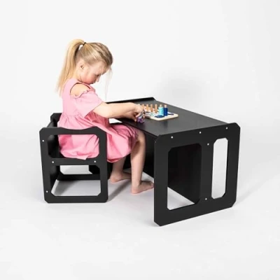 Abbildung von Sweet Home From Wood Tisch und Stuhl Set für Kinder, Kinder von 2 bis 3 Jahren, Schwarz