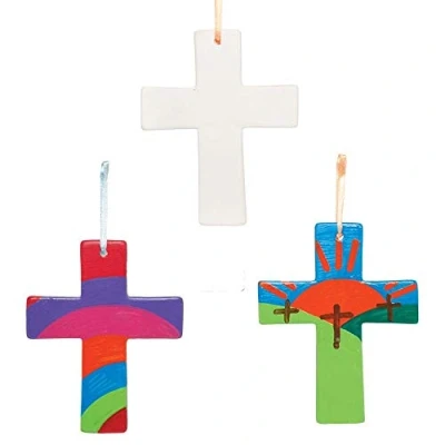 Abbildung von Baker Ross Keramik Kreuz Dekorationen AX783 Packung mit 5 Stück, Osterbasteleien für Kinder