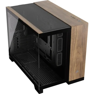 Abbildung von CORSAIR 2500X Small Tower mATX Doppelkammer PC Gehäuse Gehärtetes Panoramaglas Umgekehrte Verbindung Motherboard Kompatibel Keine Ventilatoren Inbegriffen Schwarz/Walnussholz
