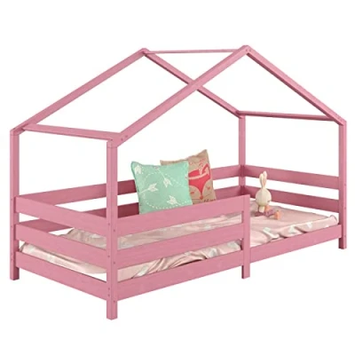 Abbildung von IDIMEX Kinderbett RENA, Hausbett Montessori Bett 90 x 200 Rausfallschutz Kiefer
