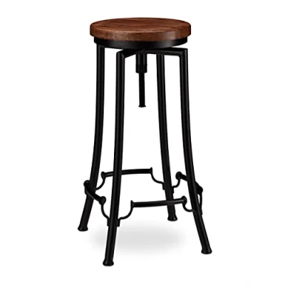 Abbildung von Relaxdays Barhocker industrial, Tresenhocker drehbar, hoher Vintage Hocker, höhenverstellbar bis 77,5 cm, schwarz/braun