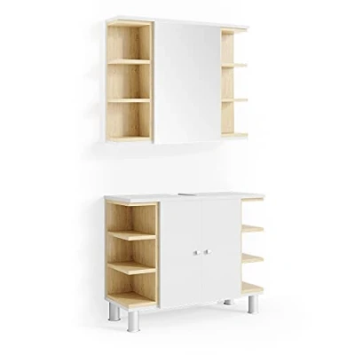 Abbildung von Vicco Badmöbel Set Aquis, Weiß/Sonoma, 2 Teile, (2 er Set, St., Set)