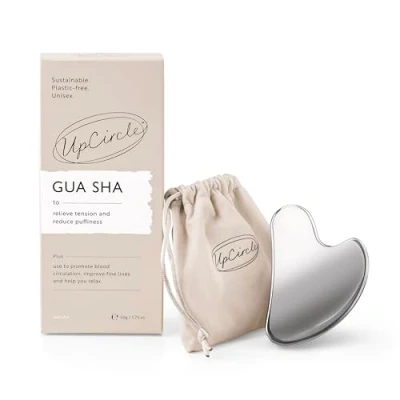 Abbildung von UpCircle Gua Sha Gesichtswerkzeug Lindert Verspannungen, unterstützt die Lymphdrainage + fördert Durchblutung für ein gesundes Leuchten Edelstahlwerkzeug
