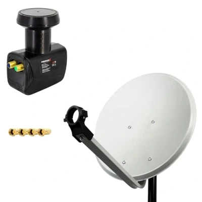 Abbildung von Premium X 45cm Satellitenschüssel Stahl Hellgrau Satelliten Antenne SAT Anlage Twin LNB 4X F Stecker 2 Teilnehmer