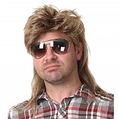 Abbildung von Perücke Männer Hellbraun Vokuhila 80er Mullet Herren Lang Synthetische Haare Cosplay Halloween Kostüm Party