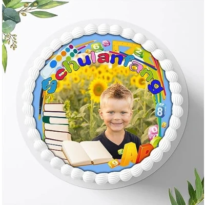 Abbildung von Tortenaufleger für Fototorte zum Schulanfang mit Ihrem Foto, Tortenbild Fondant Ø 20cm / 0201w
