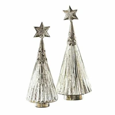Abbildung von Loberon Deko Weihnachtsbaum 2er Set Lillemor, mit Sternspitzen, mundgeblasenes Glas, Festdekoration, Weihnachtsdekoration, Weihnachten, Eisen, Silber