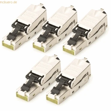 Abbildung von DIGITUS DN 93631 Netzwerkstecker Cat 6A 5 Stück 360 Geschirmt RJ45 Feldstecker Cat6A Montage Werkzeuglos 500 MHz 10GBase T 10 Gbit/s AWG 27/7 bis 22/1