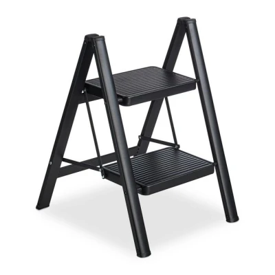 Abbildung von Relaxdays Trittleiter klappbar, 2 Stufen, leichte Treppenleiter Stahl, Leiter bis 120 kg, HxBxT 60 x 42 48 cm, schwarz