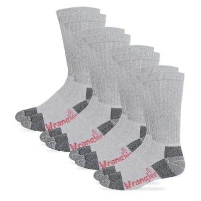 Abbildung von Wrangler Herren Men&#039;s Steel Toe Boot Work Crew Cotton Cushion Pair Pack Riggs Socken mit Stahlkappe, Arbeitssocken, Baumwolle, gepolstert, 4 Paar, Grau, Größe L, Large